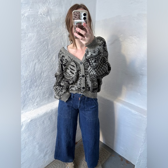 L/XL vintage abstract knit grandpa cardigan - Picture 14 of 15